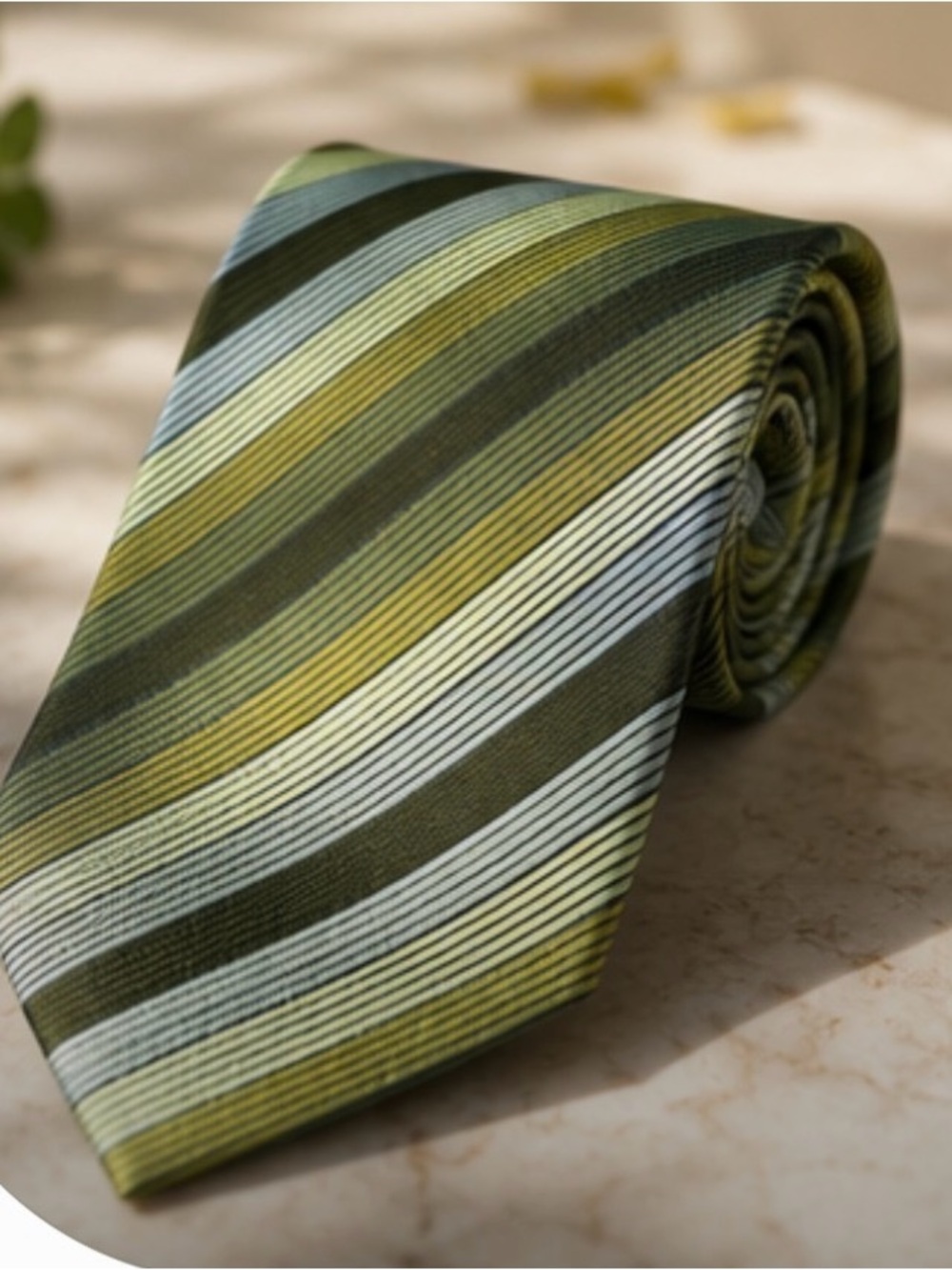 HERMES Tie 100% silk all-over pattern green/gray stripe pattern made in France - Picture 3 of 12